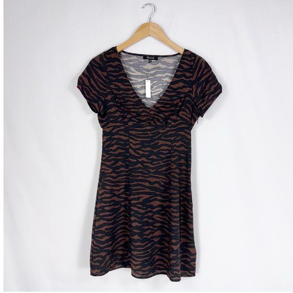 Madewell Dress Womens 0  Brown Black Zebra V-Neck Mini Abstract Animal - Picture 2 of 15
